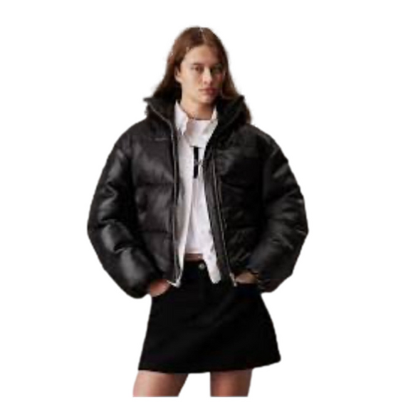 CALVIN KLEIN Logo faux leather puffer jacket - Picture 3 of 13